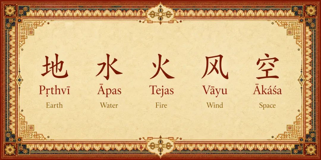 Earth, water, fire, wind, and space